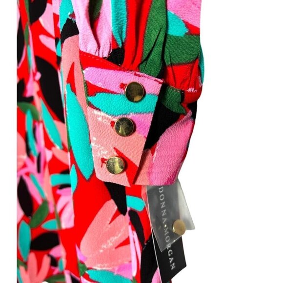 Donna Morgan Pink Floral Mock Neck Long Sleeves Crepe Shift Dress Sz 16 New - Picture 5 of 8